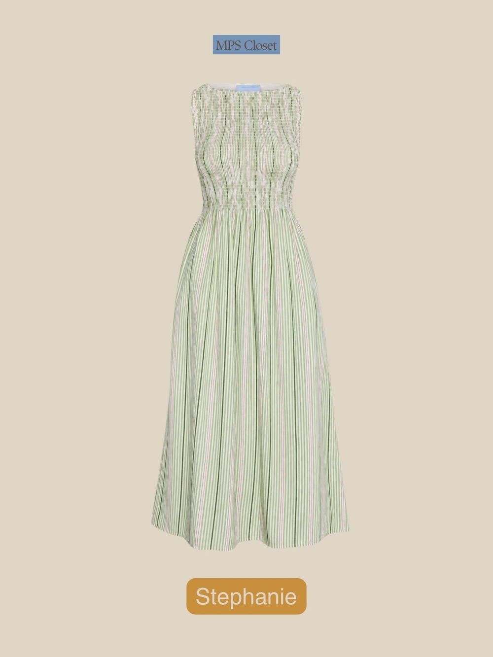 Hill House Sleeveless Striped Midi Dress in Green White and Pink